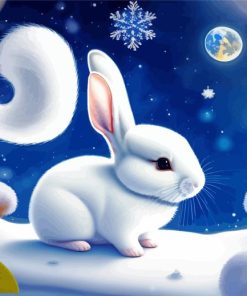 Cute White Bunny In Snow Paint By Numbers