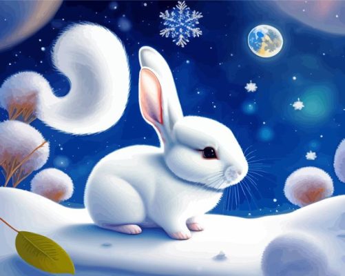 Cute White Bunny In Snow Paint By Numbers