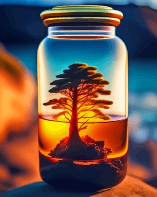 Glass Jar With Tree Inside Paint By Numbers