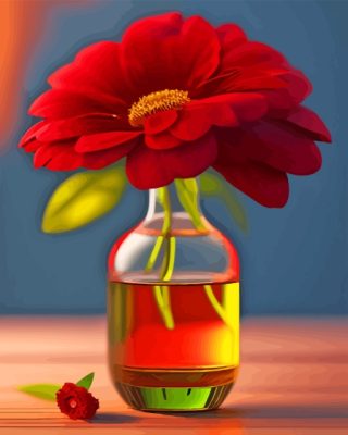 Red Flower In Glass Bottle Paint By Numbers