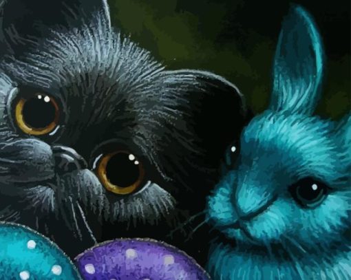 Black Cat And Blue Bunny Paint By Numbers