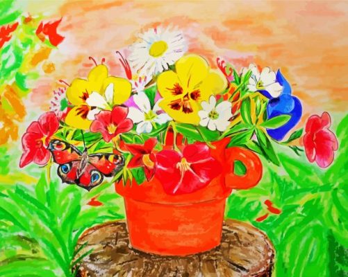 Potted Flowers And Butterflies Paint By Numbers