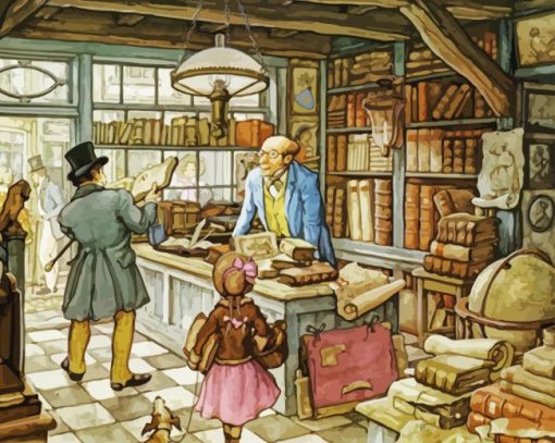 Vintage Book Store By Anton Pieck Paint By Numbers