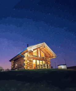 Wooden Cabin At Night Paint By Numbers