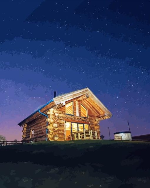 Wooden Cabin At Night Paint By Numbers