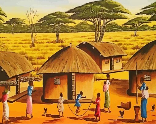 African Tribe Scene Paint By Numbers