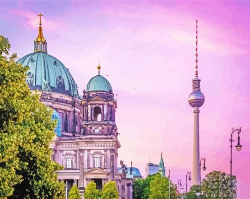 Berliner Fernsehturm With Pink Sky View Paint By Numbers