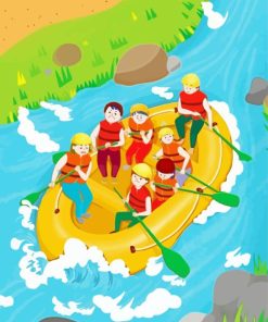 Cartoon Kids Rafting Paint By Numbers