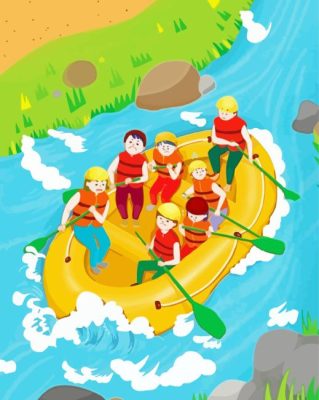 Cartoon Kids Rafting Paint By Numbers