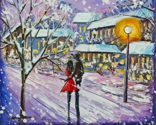 Couple In Snow Winter Scene Art Paint By Numbers