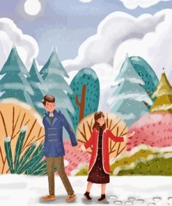 Couple Walking In Snow Illustration Paint By Numbers