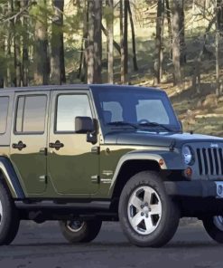 Dark Green Jeep Car In The Forest Paint By Numbers