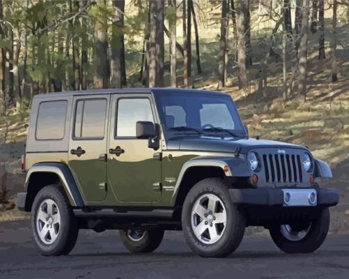 Dark Green Jeep Car In The Forest Paint By Numbers