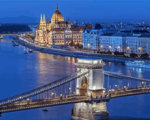 Hungary Budapest Bridge At Night Paint By Numbers