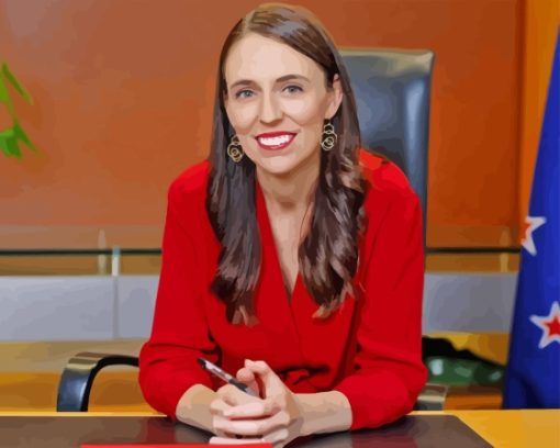 Jacinda Ardern In Red Paint By Numbers