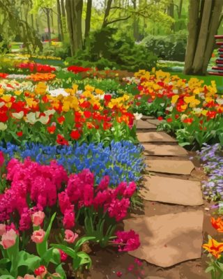 Spring Blossoms Garden Path With Flowers Paint By Numbers