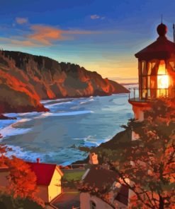 Sunset Over Oregon Lighthouse Paint By Numbers