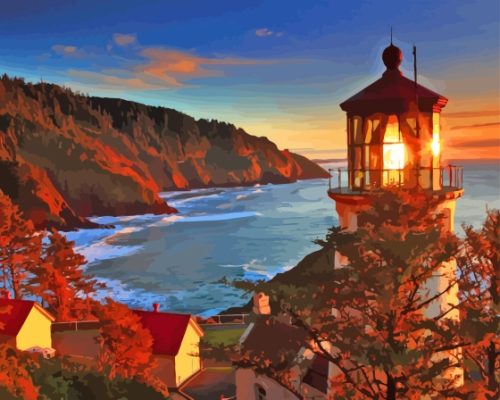 Sunset Over Oregon Lighthouse Paint By Numbers