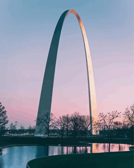 The Gateway Arch With Pink Sky View Paint By Numbers