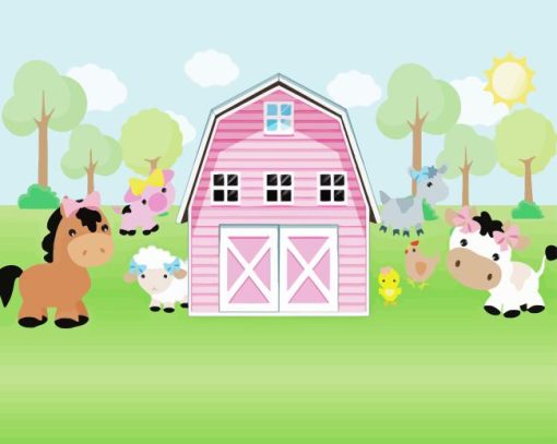 Animals In Pink Barn Art Paint By Numbers