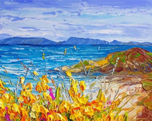 Yellow Flowers With Seascape Paint By Numbers