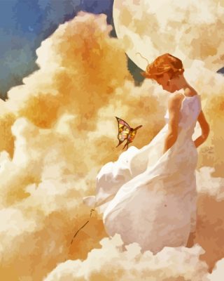 Clouds With A Girl And Butterfly Pipe Paint By Numbers