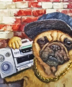 Cool Pug Dog With Radio Paint By Numbers