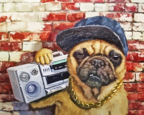 Cool Pug Dog With Radio Paint By Numbers