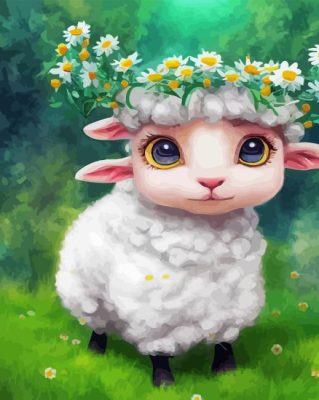 Cute Baby Sheep And Flowers Paint By Numbers