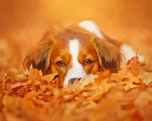 Dog Sleeping In Leaves Paint By Numbers