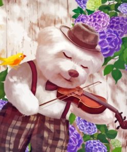 Dog With Violin And Flowers Paint By Numbers