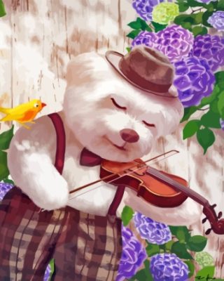 Dog With Violin And Flowers Paint By Numbers