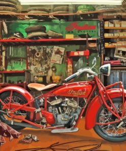 Indian Motorcycle In Garage Paint By Numbers