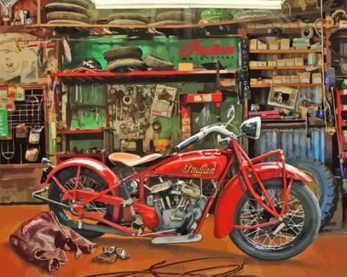 Indian Motorcycle In Garage Paint By Numbers