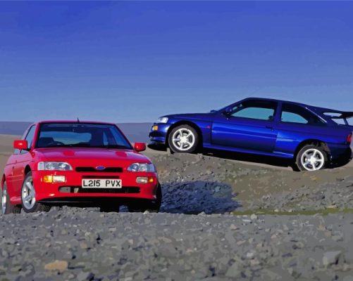 Red And Blue Ford Escort RS Paint By Numbers