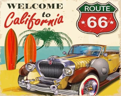 Vintage California Car Route 66 Paint By Numbers