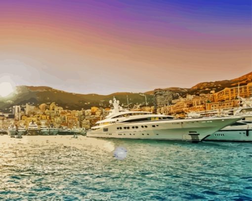 Yachts In Monaco Sunset Paint By Numbers