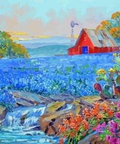 Abstract Texas Bluebonnets With Windmill Paint By Numbers