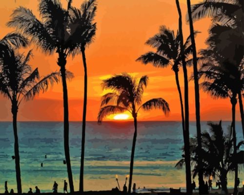 Beautiful Sunset In Waikiki Beach Paint By Numbers