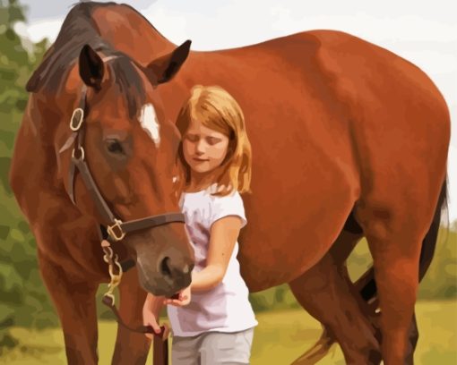 Cute Little Girl With Horse Paint By Numbers