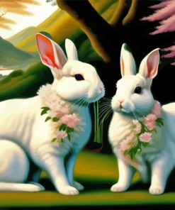 Floral White Bunnies Paint By Numbers