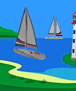 Sailboats And Lighthouse Paint By Numbers