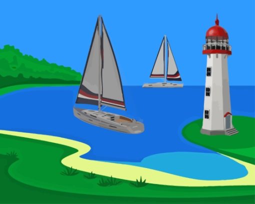 Sailboats And Lighthouse Paint By Numbers