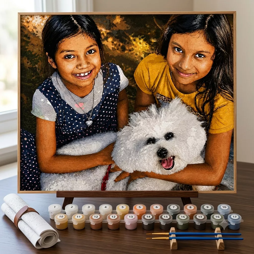 Finished custom paint by numbers canvas from a photo