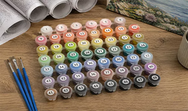 Numbered acrylic paint pots